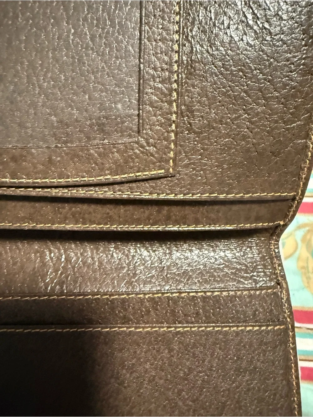 Gucci Vintage Beige GG Monogram Long Bifold Wallet with Brown Trim DUSTY and COA